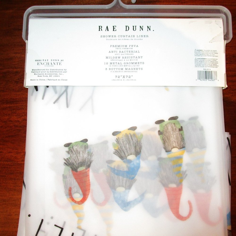 Rae Dunn Gnome FAMILY Shower Curtain Liner NWT